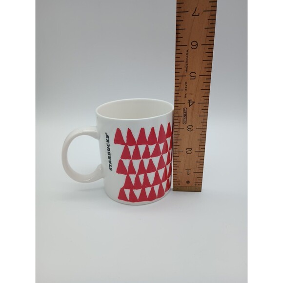 2016 Starbucks White with Red Triangle Christmas Trees 14.2 oz Coffee Mug - Picture 2 of 6